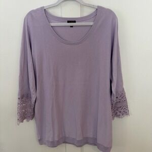 Talbots Sweater Lavender Purple Scoop Neck Lace Cuff Cotton Fairy Cottagecore L